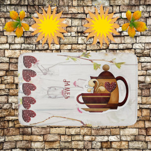 Coffee Teapot Hearts Rustic Country Garden Elegant Bath Mat