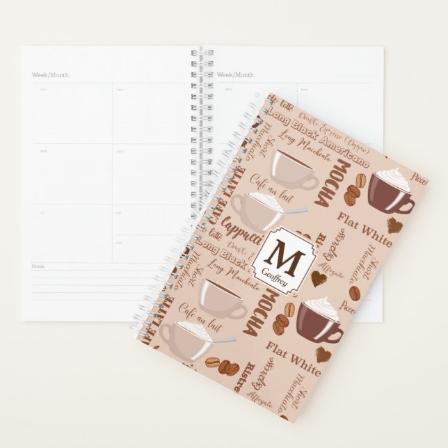 Coffee Terms Pattern Monogram Planner (Display)