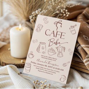 Coffee Theme Beige Bow Cafe Bebe Baby Shower Invitation