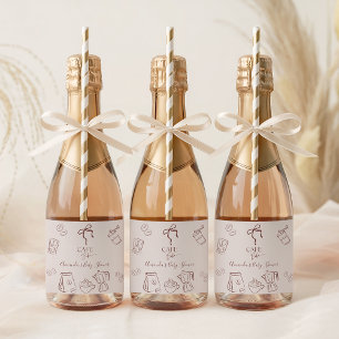 Coffee Theme Beige Cafe Bebe Brewing Baby Shower Sparkling Wine Label
