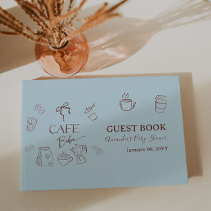 Coffee Theme Blue Bow Cafe Bebe Boy Baby Shower Guest Book