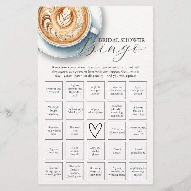 Coffee Theme Bridal Shower Bingo Flyer (Front)
