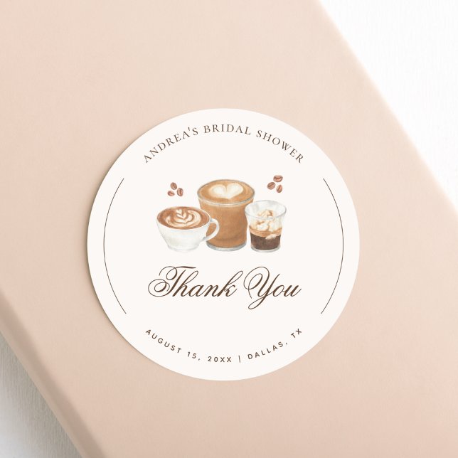 Coffee Theme Bridal Shower Thank You Classic Round Sticker (Creator Uploaded)
