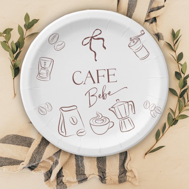 Coffee Theme Cafe Bebe Brewing Bow Baby Shower Paper Plate (Creator Uploaded)