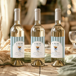 Coffee Theme Espresso Martini Blue Bow Baby Shower Wine Label