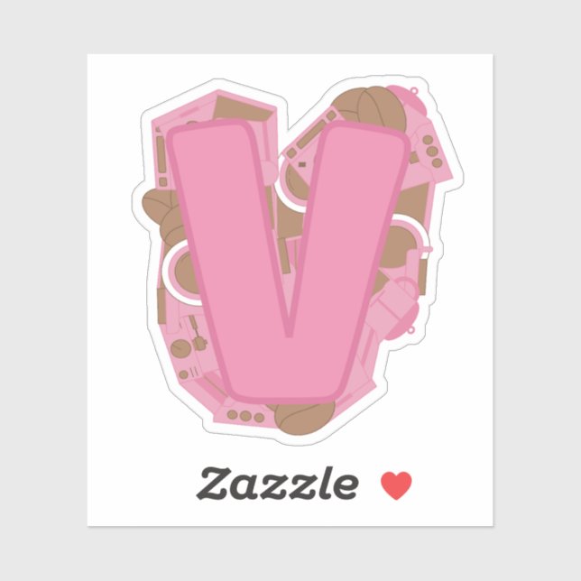 Coffee Theme Letter V Custom-Cut Vinyl Sticker (Sheet)