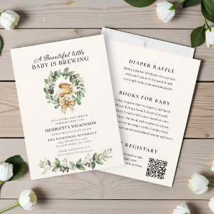 Coffee Themed Baby Shower Botanical Wreath Invitation