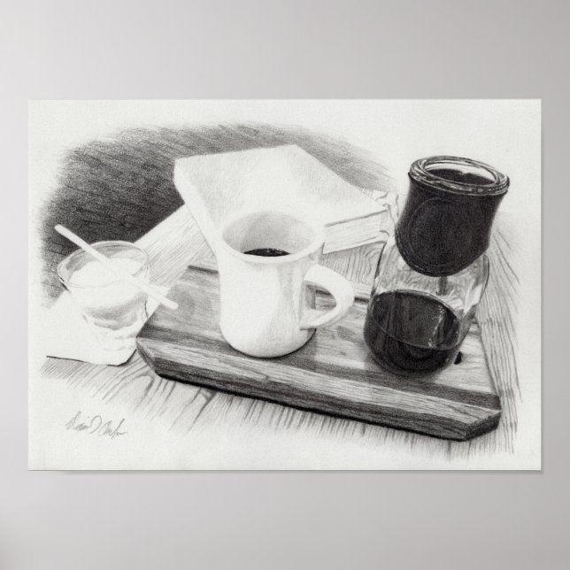 Coffee Themed Realistic Detailed Pencil Drawing Poster (Front)