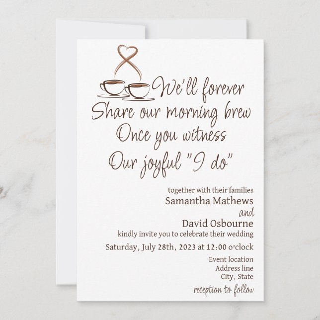 Coffee themed wedding invitation design (Front)