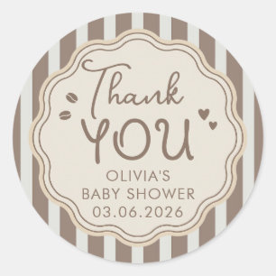 Coffee Themed Whimsical Baby Shower Thank You Classic Round Sticker