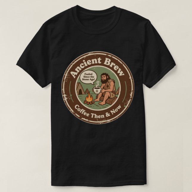 Coffee Then & Now Hilarious Paleo Morning Brew T-Shirt (Design Front)