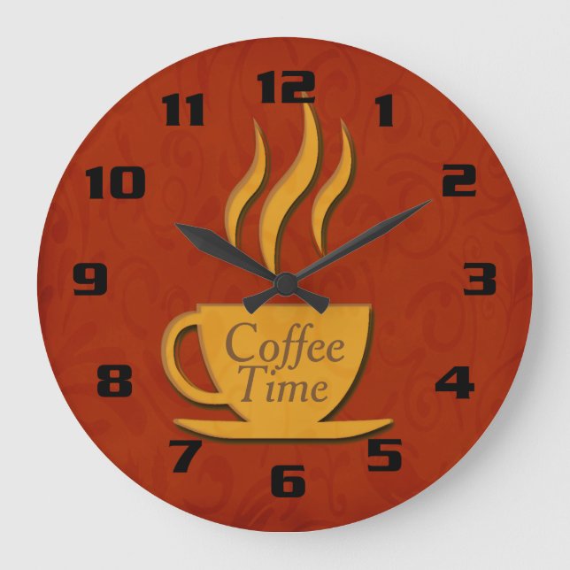 Coffee Time Beautiful Elegant Kitchen Large Clock (Front)