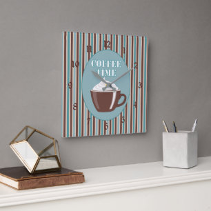 Coffee Time Blue Stripe Clock