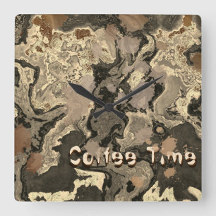 Coffee Time Brown Splash Customisable Square Wall Clock