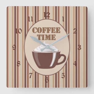 Coffee Time Brown Stripe Clock
