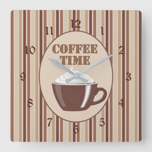 Coffee Time Brown Stripe Clock (Front)