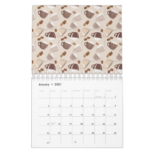 Coffee Time Cups Brown Grains Caffeine Lover Drink Calendar