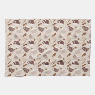 Coffee Time Cups Brown Grains Caffeine Lover Drink Tea Towel