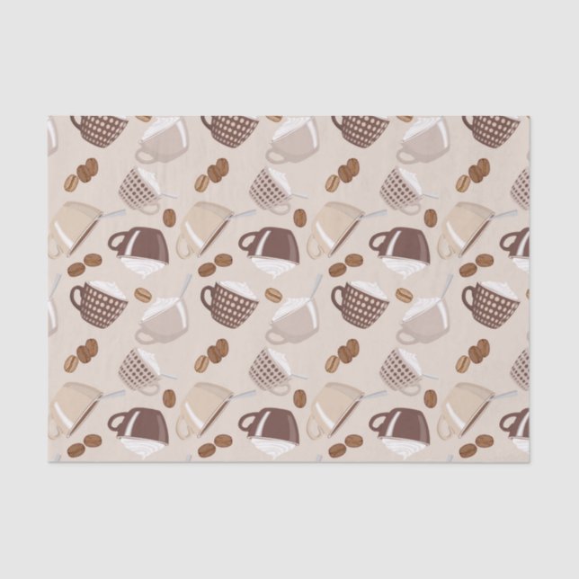 Coffee Time Cups Brown Grains Caffeine Lover Drink Tissue Paper (Front)
