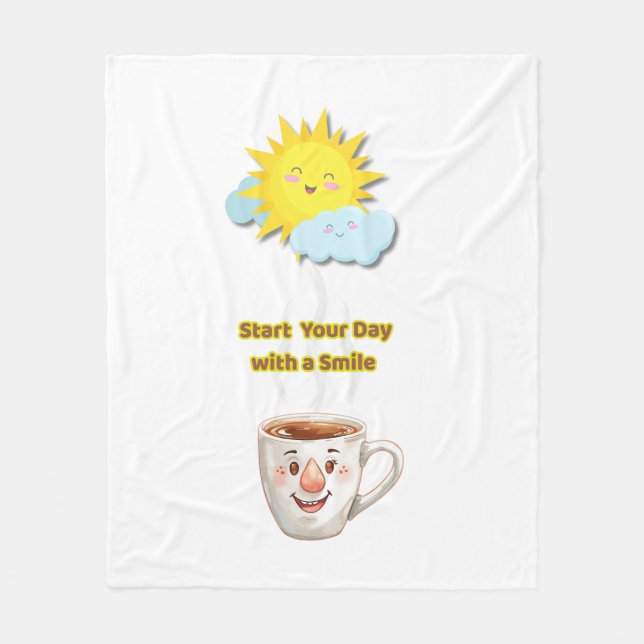 Coffee Time – Cute Smiling Cup Fleece Blanket (Front)