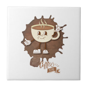 **Coffee Time – Cute Smiling Cup Steam Ceramic Tile