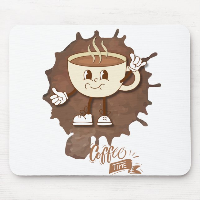 **Coffee Time – Cute Smiling Cup Steam  Mouse Pad (Front)