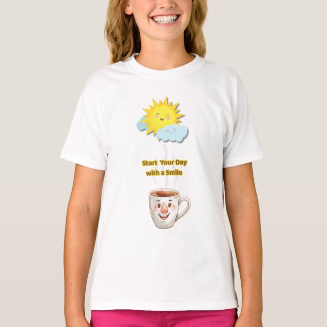 Coffee Time – Cute Smiling Cup T-Shirt (Front)