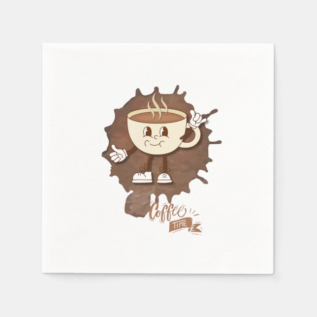 Coffee Time – Cute Smiling Cup with Heart Steam &  Napkin (Front)