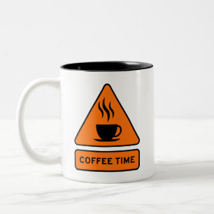 Coffee Time Hazard Sign Two-Tone Coffee Mug