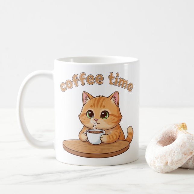 Coffee Time Kitty Mug | Gift For Cat Lovers (With Donut)