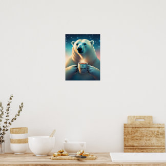 Coffee time polar bear wall art decor