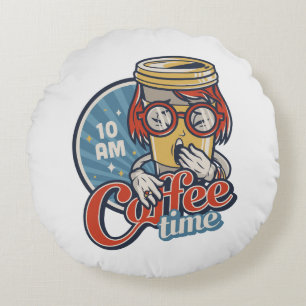 Coffee Time Retro Coffee Lover Vintage Caffeine Round Cushion