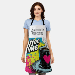"Coffee Time" Vibrant Pop Art Mug Design Apron