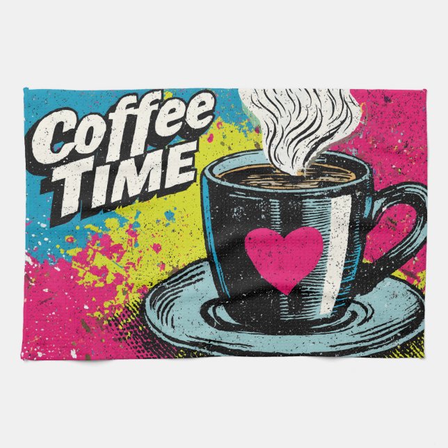 "Coffee Time" Vibrant Pop Art Mug Design Tea Towel (Horizontal)