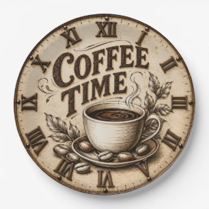 Coffee Time Vintage Rustic Paper Plate