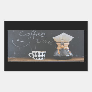 Coffee Time with Cup and Coffee Pot Rectangular Sticker