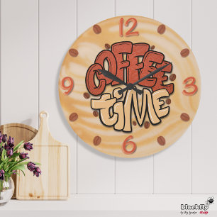 Coffee time words on milk foam large clock