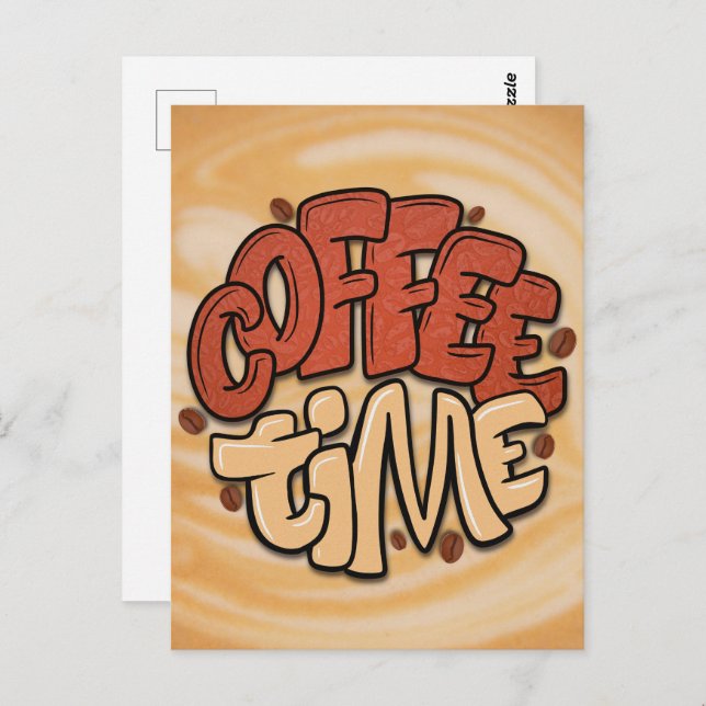 Coffee time words on milk foam postcard (Front/Back)