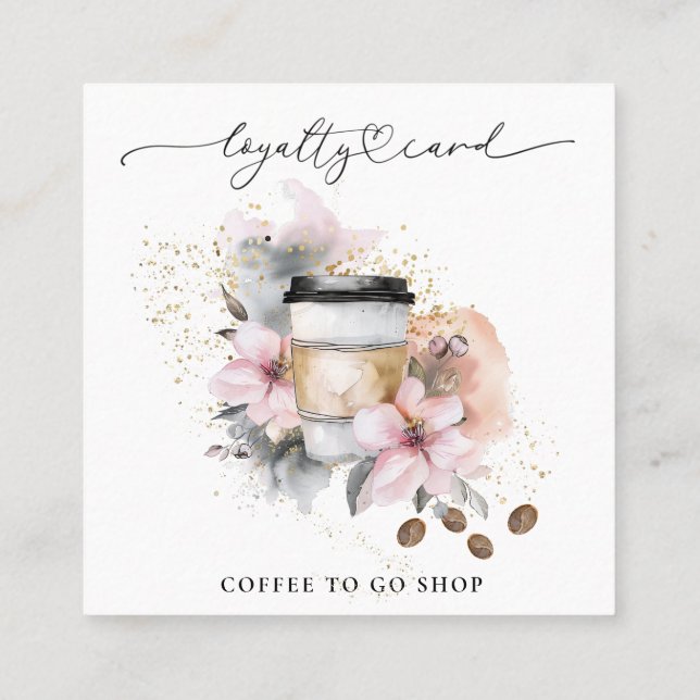 *~* Coffee To Go Espresso QR Rewards Floral Loyalty Card (Back)