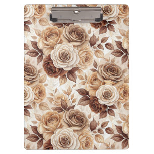 Coffee Tones Floral Rose Pattern Clipboard