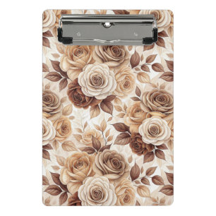 Coffee Tones Floral Rose Pattern Mini Clipboard
