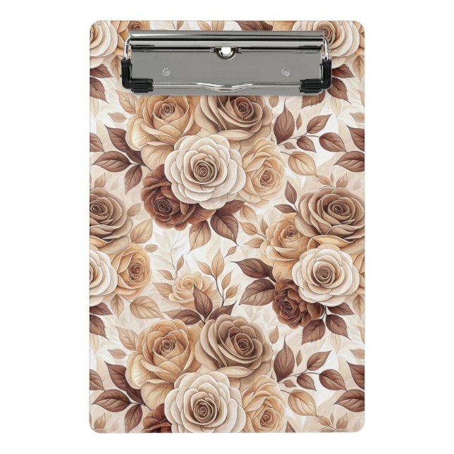 Coffee Tones Floral Rose Pattern Mini Clipboard (Front)