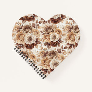 Coffee Tones Floral Rose Pattern Notebook