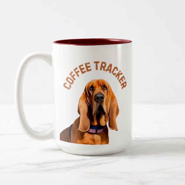 Coffee Tracker Hound Dog Two-Tone Coffee Mug (Left)