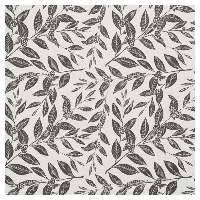 Coffee Tree Leaves Black Pattern Fabric (Swatch)