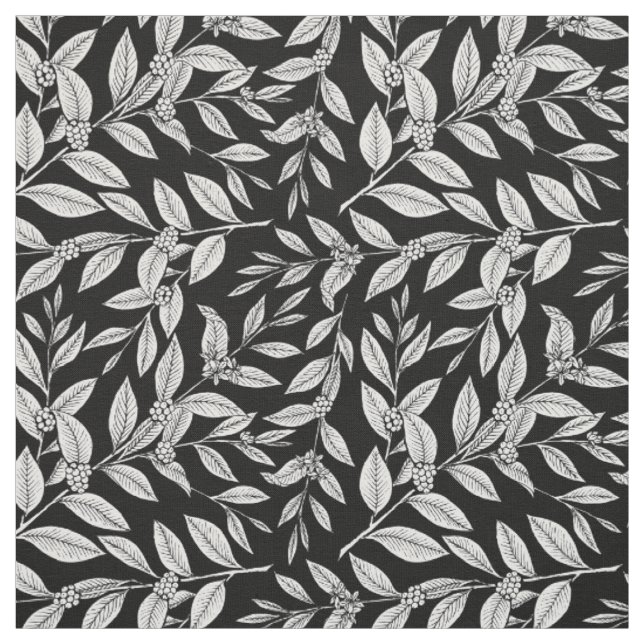 Coffee Tree Leaves White Pattern Fabric (Swatch)