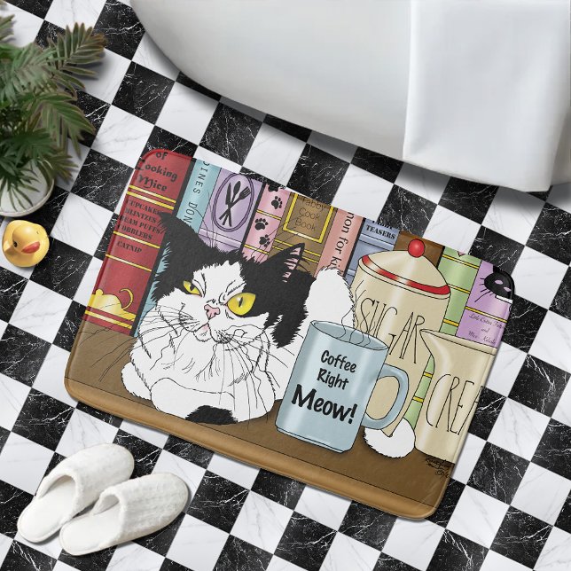  Coffee Tuxedo Cat Funny Bath Mat (Creator Uploaded)