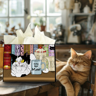 Coffee Tuxedo Cat  Funny Large Gift Bag