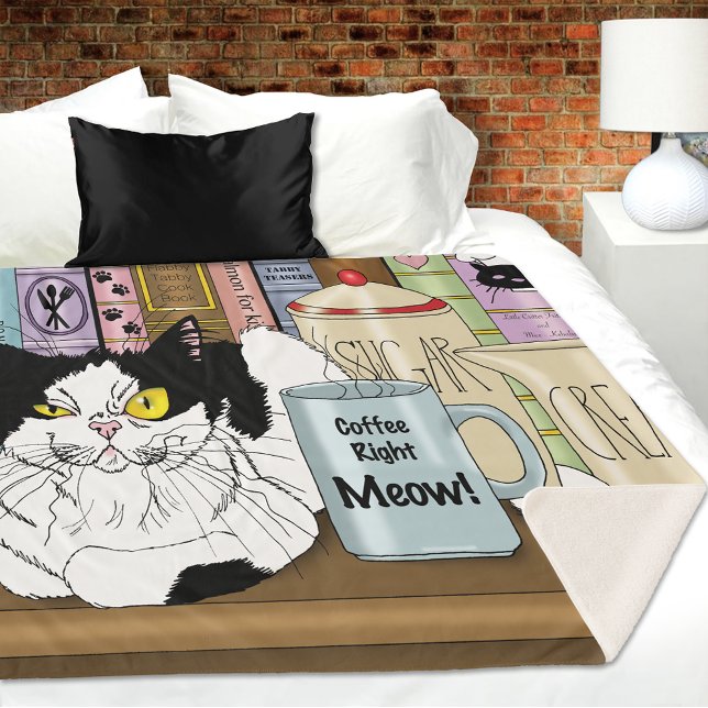  Coffee Tuxedo Cat Funny Sherpa Blanket (Creator Uploaded)