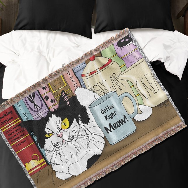   Coffee Tuxedo Cat Funny Throw Blanket (Creator Uploaded)